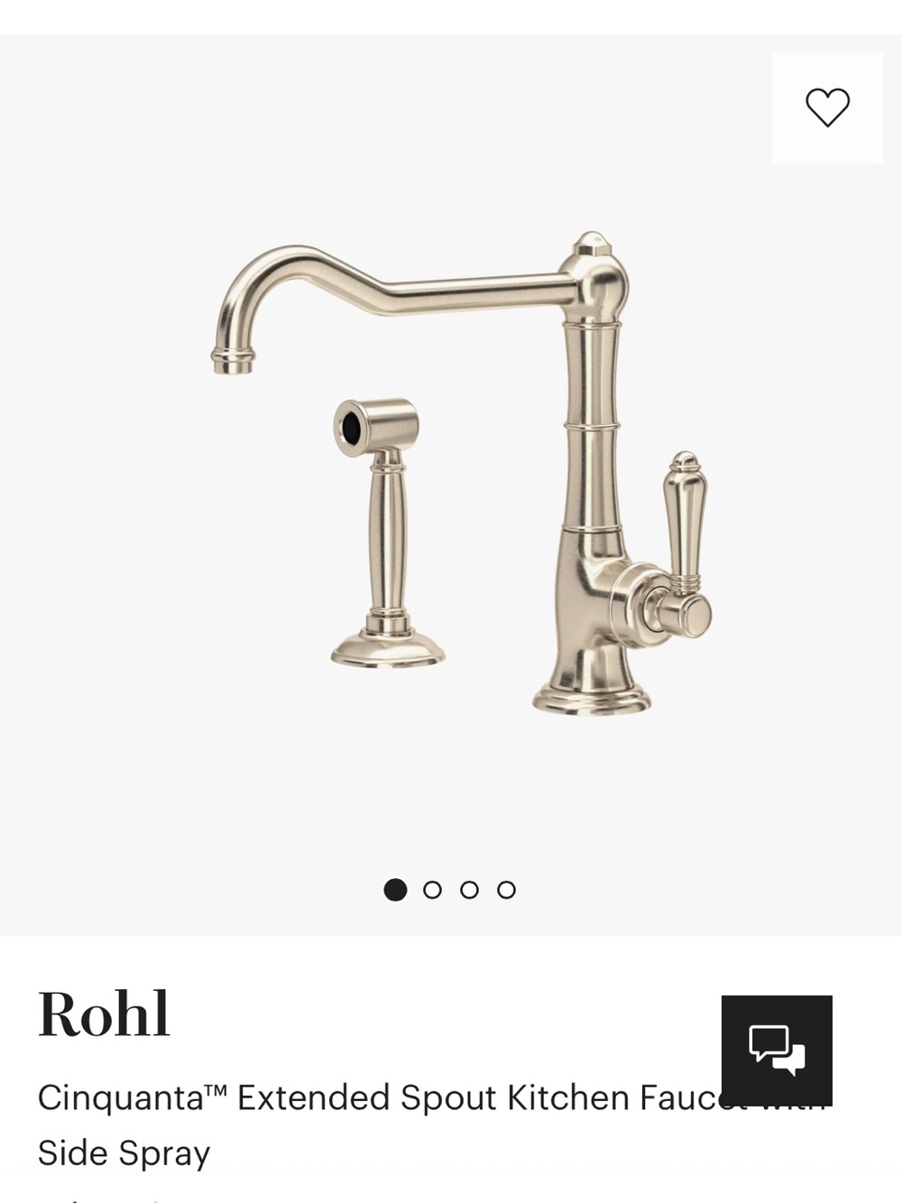 ROHL Cinquanta Single Hole
Column Spout Kitchen Faucet in a Satin Nickel finish